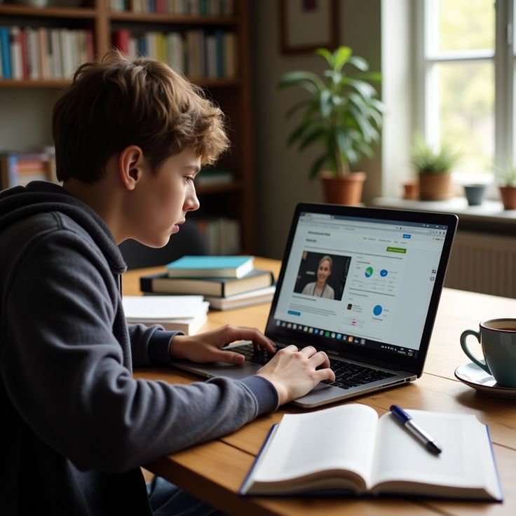 Child learning with headphones